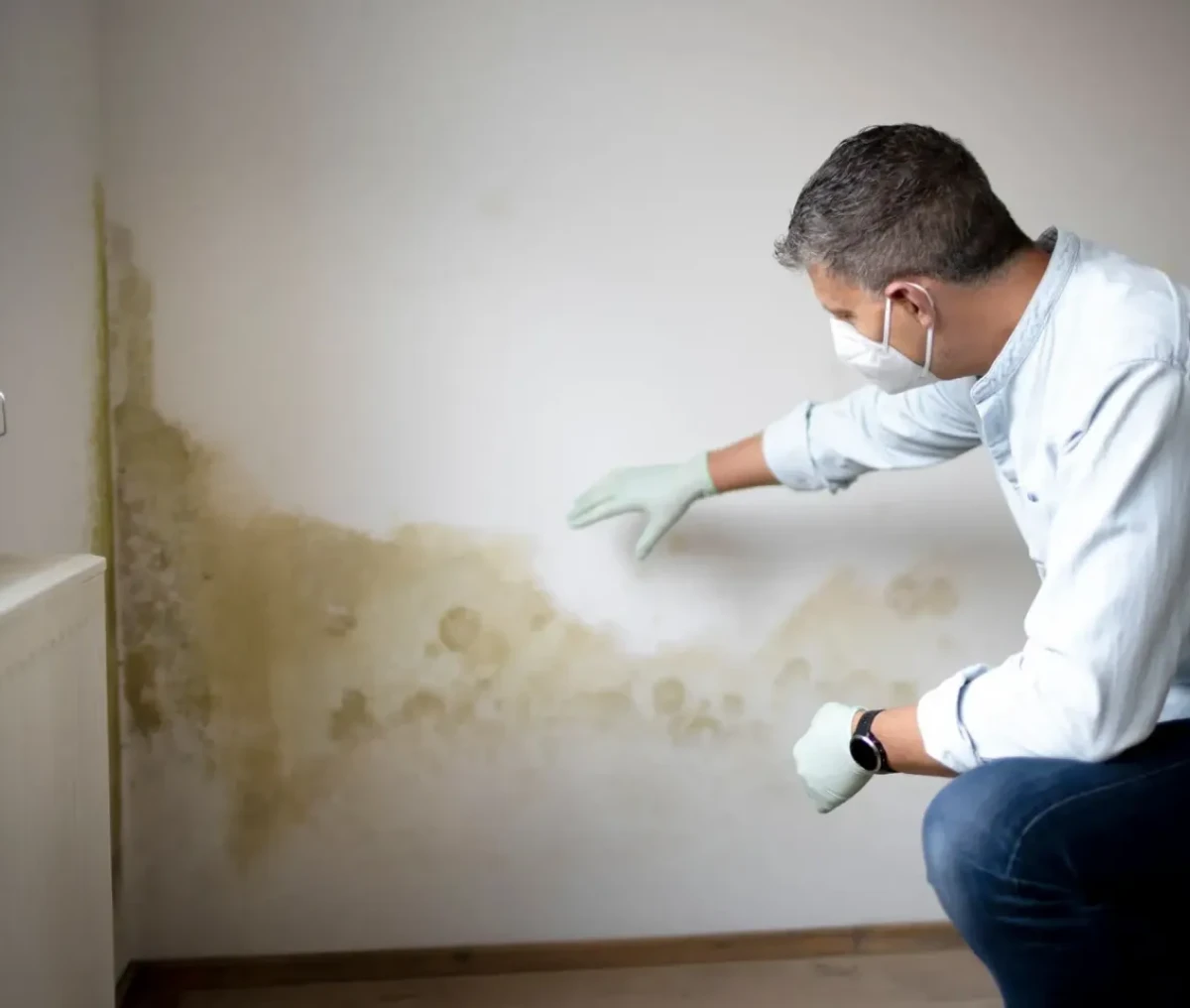 Person examining wall mold issue