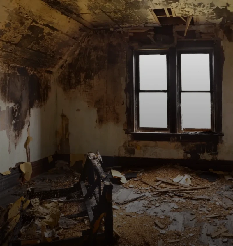 Decaying interior with damaged ceiling