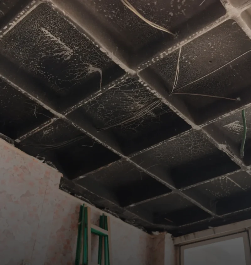 Damaged ceiling with cracks